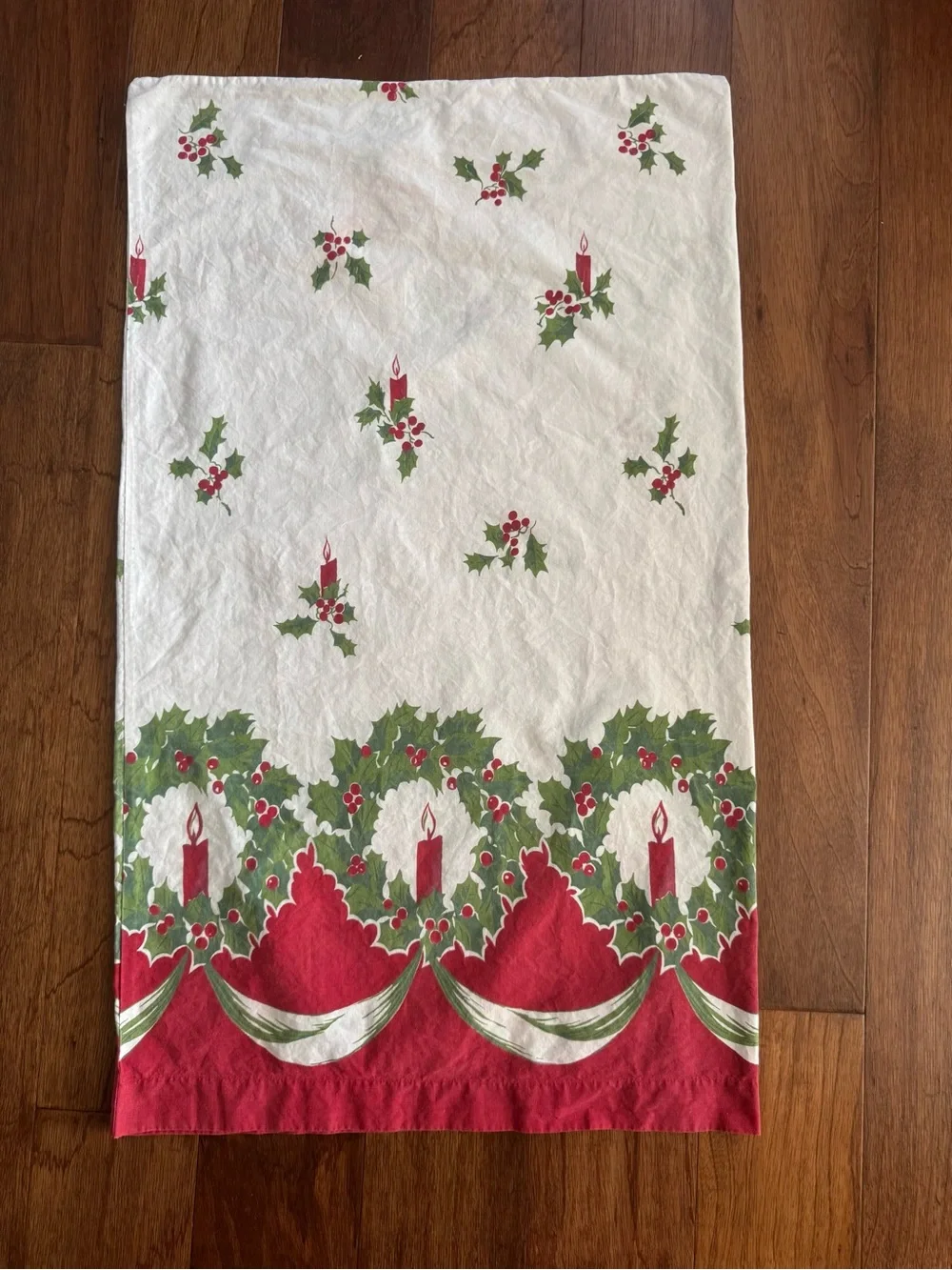 Vintage 1950-1960’s Christmas Cotton Pillowcase - Candles & Holly